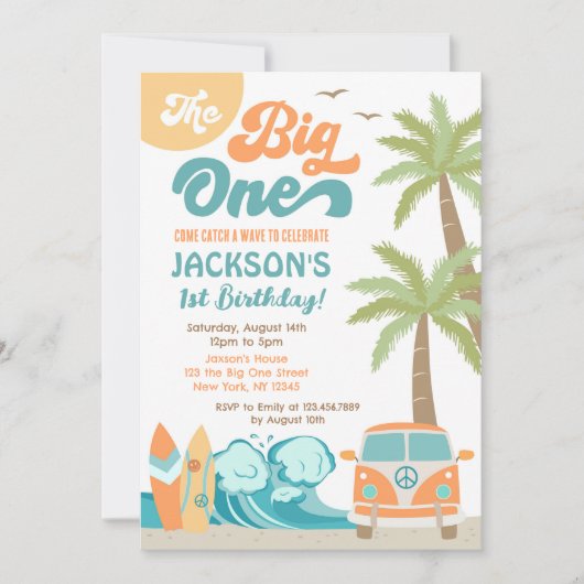 De grote uitnodiging van één Surf om de 1e verjaar (Voorkant)