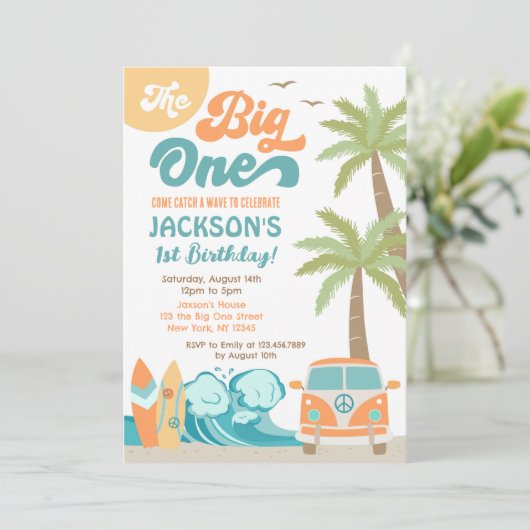De grote uitnodiging van één Surf om de 1e verjaar (Staand voorkant)