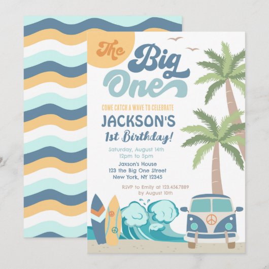 De grote uitnodiging van één Surf om de 1e verjaar (Voorkant / Achterkant)