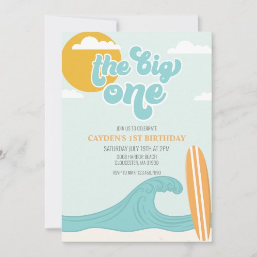 De grote uitnodiging van één Surf om de 1e verjaar (Voorkant)