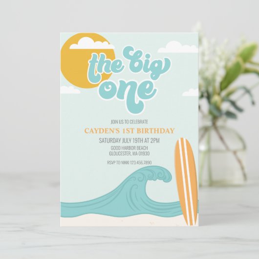 De grote uitnodiging van één Surf om de 1e verjaar (Staand voorkant)