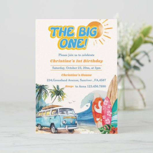 De grote uitnodiging van één Surf om de 1e verjaar (Staand voorkant)