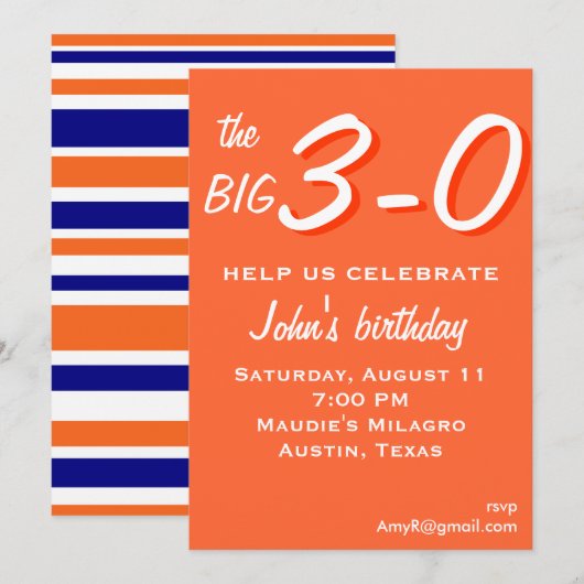 de grote uitnodiging voor 3-0 30e verjaardag (Voorkant / Achterkant)