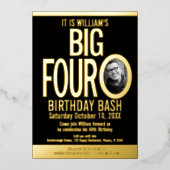De grote vier 040e verjaardag foto zwart folie uitnodiging (Voorkant)