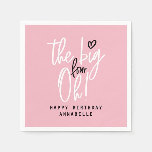 De grote vier oh! 40e verjaardag feest decor roze servet (Voorkant)