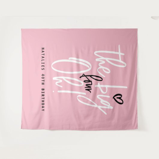 De grote vier oh! 40e verjaardagsfeestje roze girl wandkleed (Voorkant (horizontaal))