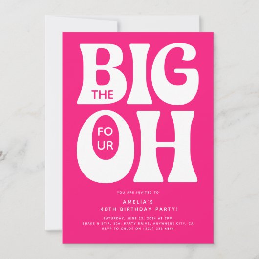 De Grote Vier OH! Roze 40e verjaardag Kaart (Voorkant)