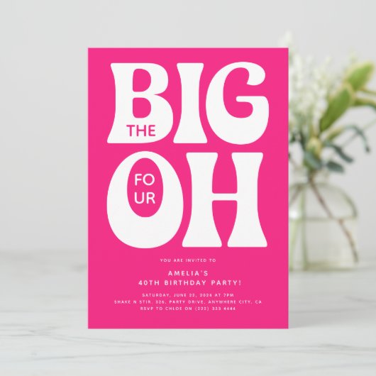 De Grote Vier OH! Roze 40e verjaardag Kaart (Staand voorkant)