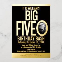 De grote vijf 50e verjaardag foto folie uitnodiging