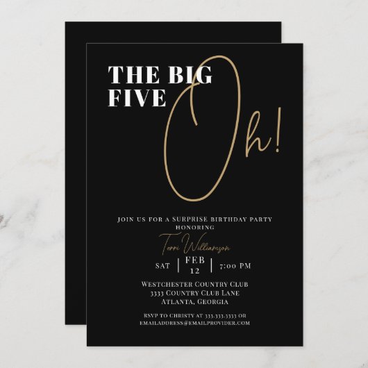 De Grote Vijf Oh Zwart 50ste Verrassingsverjaardag Kaart (Voorkant / Achterkant)