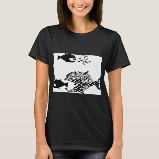 De grote vis eet de kleine op t-shirt (Voorkant)