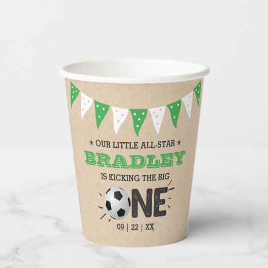 De grote.. | Voetbal 1ste verjaardag Papieren Bekers (Achterkant)