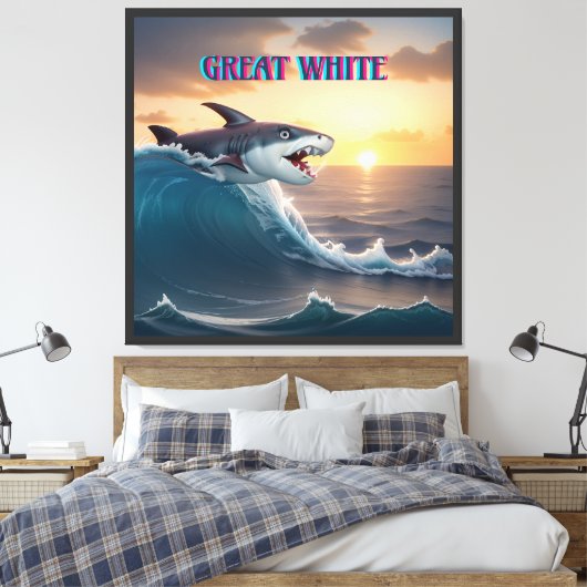 De grote witte haai canvas afdruk (Insitu (Slaapkamer))