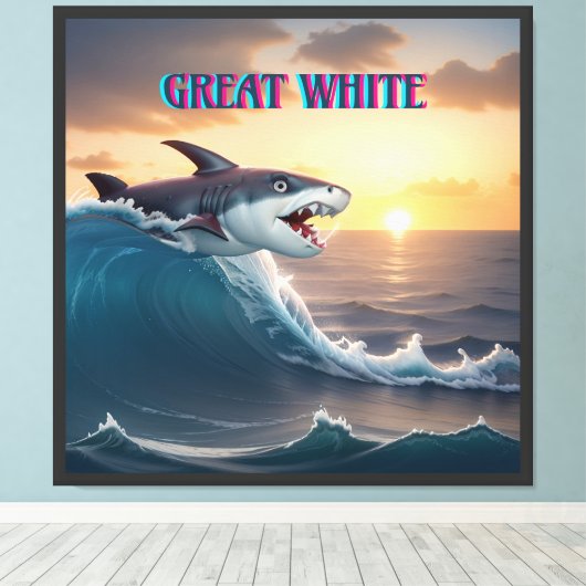 De grote witte haai canvas afdruk (Insitu (Houten vloer))