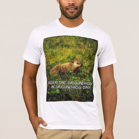 De Groundhog in Groundhog Day t-shirt houden (Voorkant)