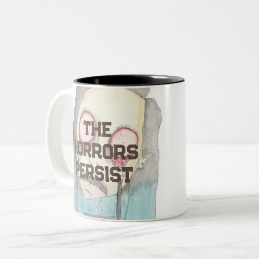 De gruwelen duren voort tweekleurige koffiemok (Voorkant links)