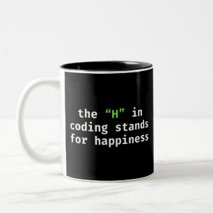 De H in coderen staat voor geluk grap coders Tweekleurige Koffiemok