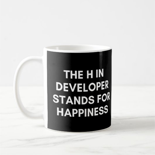 De H in Developer staat voor Happiness Funny Koffiemok (Links)