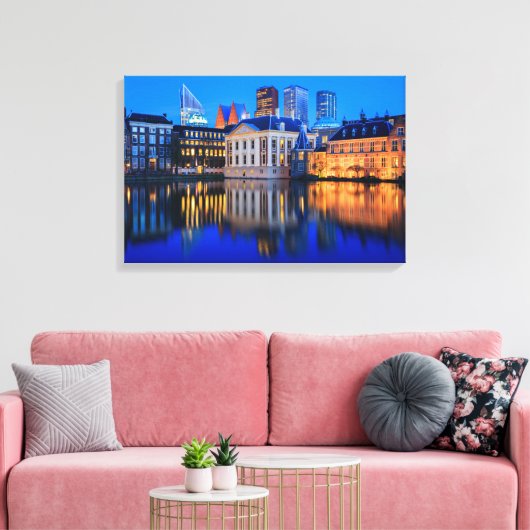 De Haagse skyline bij blue hour canvas print (Insitu (Woonkamer))