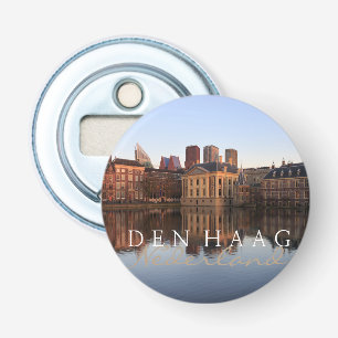 De Haagse skyline in Nederland tekst Button Flesopener