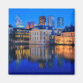 De Haagse skyline op blauw uur fotomagneet Magneet (Voorkant)