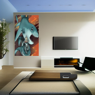 De haai en het man AI Art Poster