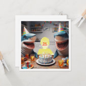 De haaien-verjaardagsfeestje voor uw kind, haaien  kaart (Voorkant / Achterkant in situ)