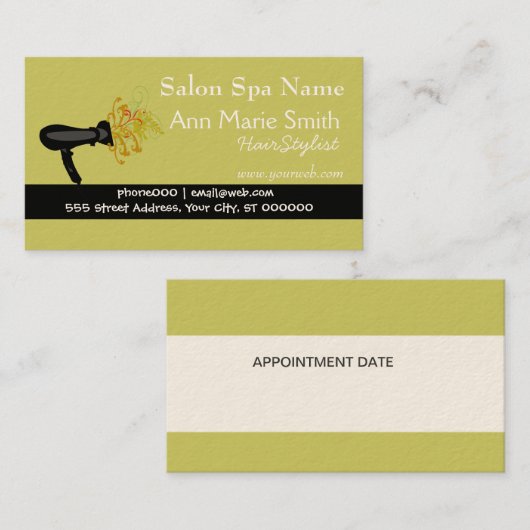 De haarstylist blaasdroger Forest Green Afsprakenkaartje (Voorkant / Achterkant)