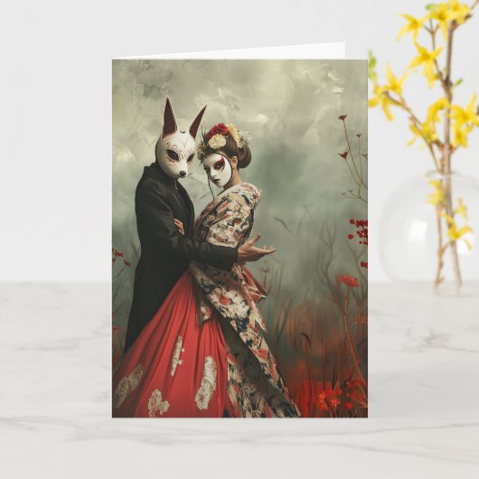 De haas en de geisha | Surrealistische Japanse kun Kaart (Gele Bloem)