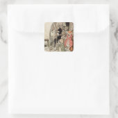 “De haas en de schildpad” door Arthur Rackham Vierkante Sticker (Tas)