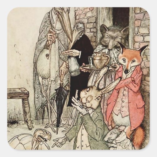 “De haas en de schildpad” door Arthur Rackham Vierkante Sticker (Voorkant)