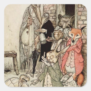 “De haas en de schildpad” door Arthur Rackham Vierkante Sticker