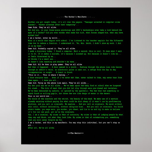 De Hacker's Manifesto Poster (Voorkant)