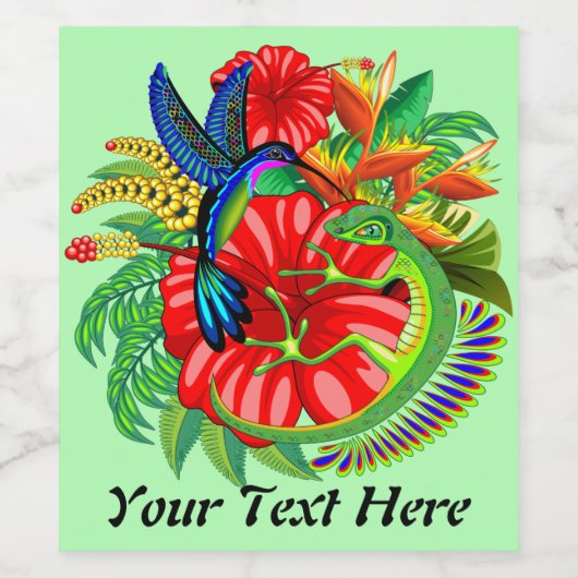 De hagedis en de vogel wijn etiket (Enkel label)