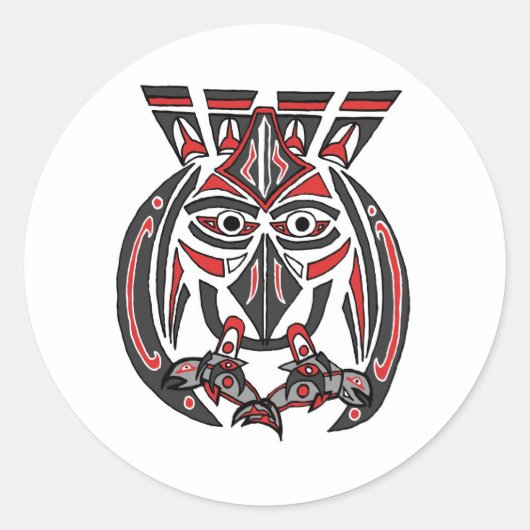 De Haida Raven en de Zalm Ronde Sticker (Voorkant)