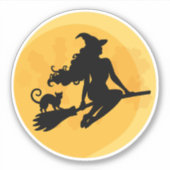 De Halloween Heks en Cat Moon Sticker (Voorkant)