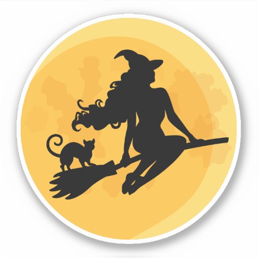 De Halloween Heks en Cat Moon Sticker (Voorkant)
