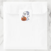 De Halloween White Ghost Sticker: Spooky New Mode Vierkante Sticker (Tas)