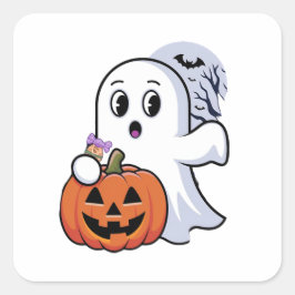 De Halloween White Ghost Sticker: Spooky New Mode Vierkante Sticker