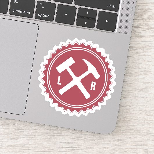 De Hamer Logo van de geoloog met uw Initialen op a Sticker (Detail)