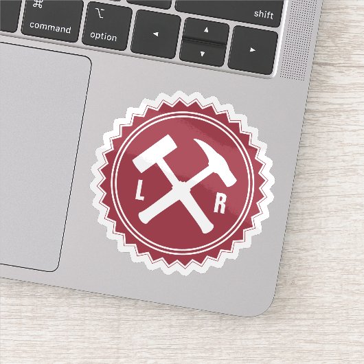 De Hamer Logo van de geoloog met uw Initialen op a Sticker (Detail)
