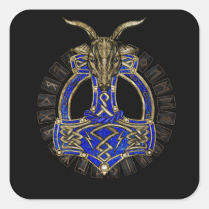De hamer van Thor - Goud en Lapis Lazuli Vierkante Sticker