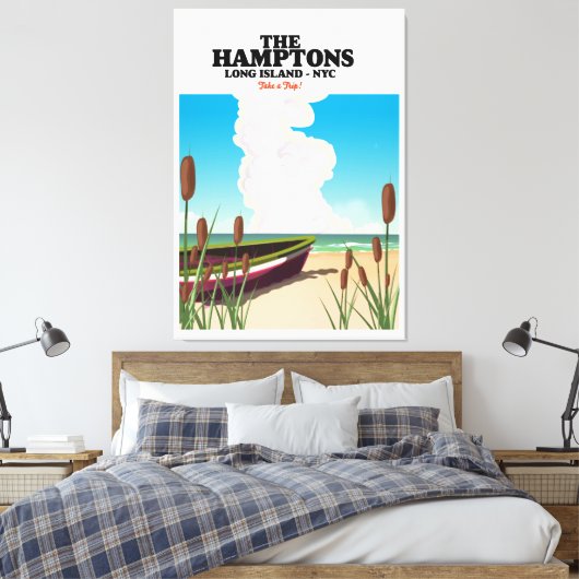 De Hamptons Long Island NYC, reisposter. Canvas Afdruk (Insitu (Slaapkamer))