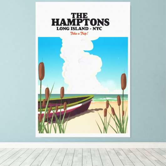 De Hamptons Long Island NYC, reisposter. Canvas Afdruk (Insitu (Houten vloer))