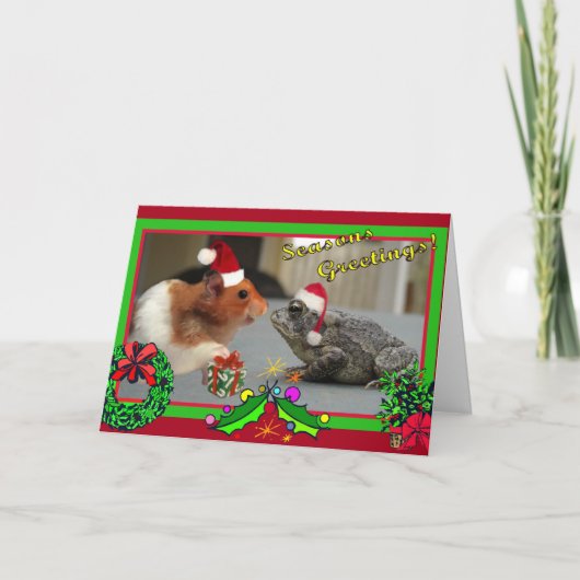 De hamster en de Pad vieren Kerstmis Feestdagen Kaart (Voorkant)