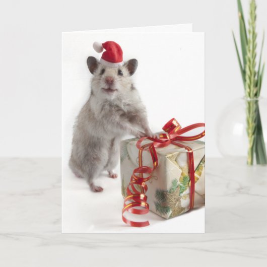 De Hamster van de Kerstman met Gift Feestdagen Kaart (Voorkant)