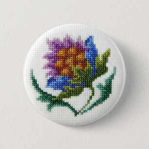 De hand borduurde heldere bloem ronde button 5,7 cm