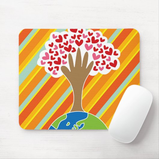 De hand- en rode en roze hartenboom van de Aarde Muismat (Met muis)
