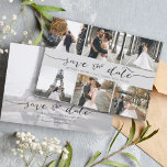 De hand Gezegelde Kleur van de Foto sparen de Grau Save The Date<br><div class="desc">Kies de beste afbeeldingen uit je verloving-opname of je favoriete afbeeldingen van jullie twee voor deze perfecte bewaardatum. De woorden sparen de datum zijn handgeschreven om een persoonlijk gevoel aan de kaart te geven. De voorkant heeft 6 afbeeldingen en de achterkant heeft een groot afbeelding met een witte filter op...</div>
