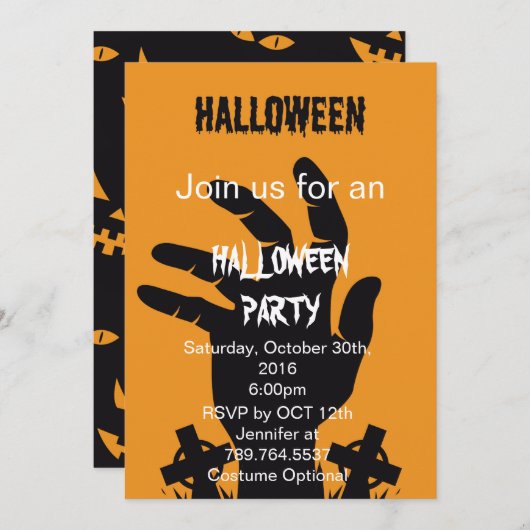 De hand Halloween feest Kaart (Voorkant / Achterkant)